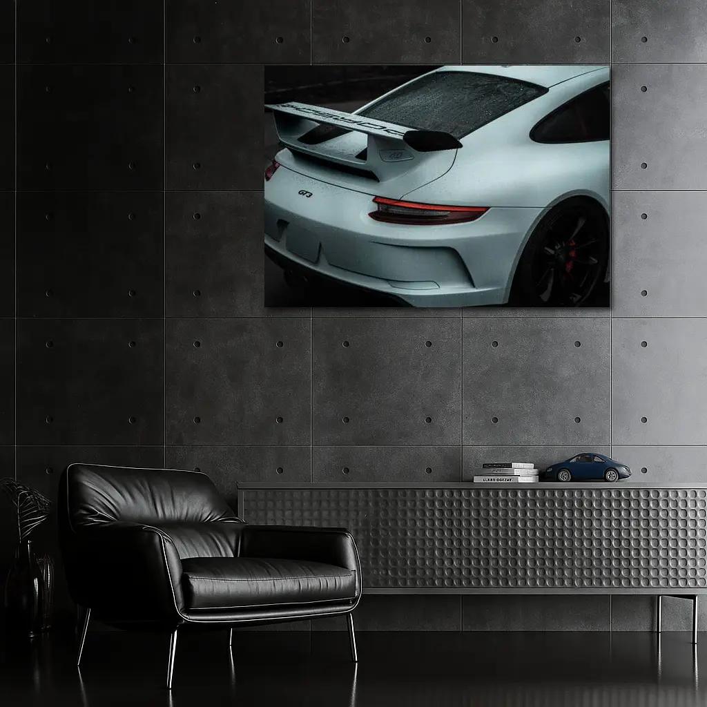 Porsche GT3 Rear Spoiler Rainy Dark Scene – Wall Art