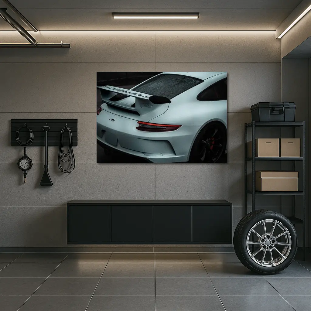 Porsche GT3 Rear Spoiler Rainy Dark Scene – Wall Art