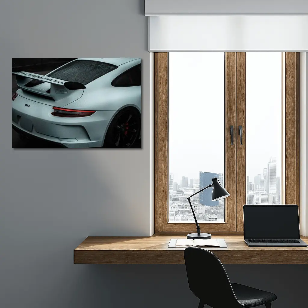Porsche GT3 Rear Spoiler Rainy Dark Scene – Wall Art
