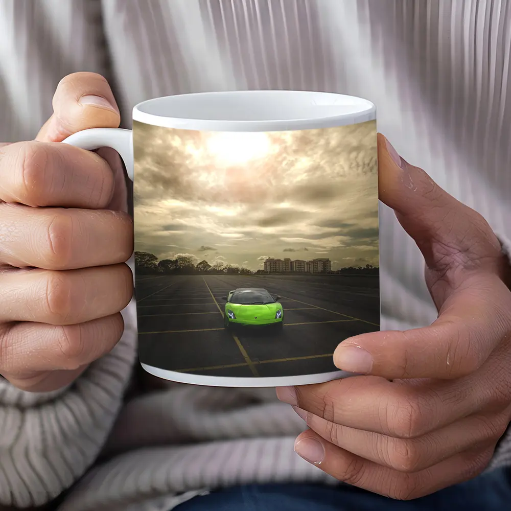 Lamborghini Gallardo Green Empty Parking Lot – Mugs