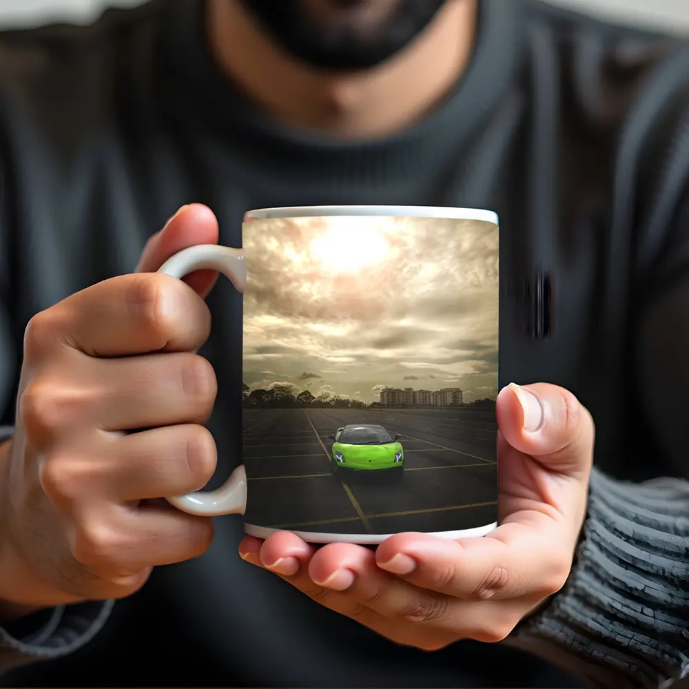 Lamborghini Gallardo Green Empty Parking Lot – Mugs