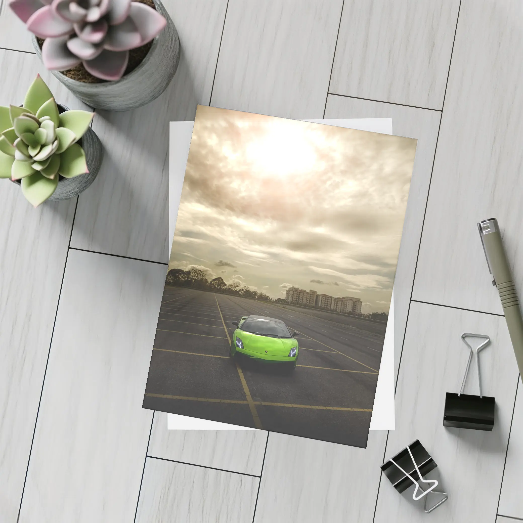 Lamborghini Gallardo Green Empty Parking Lot – Postcards