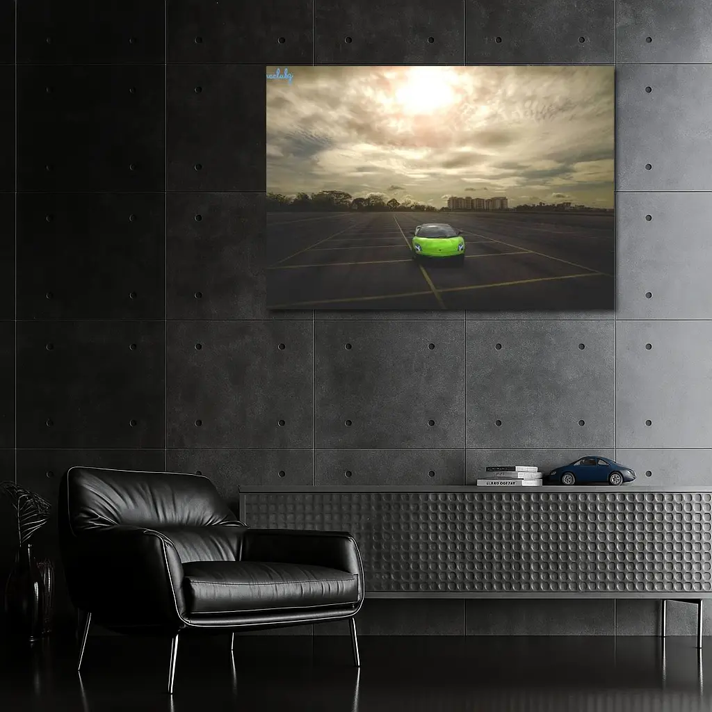 Lamborghini Gallardo Green Empty Parking Lot – Wall Art