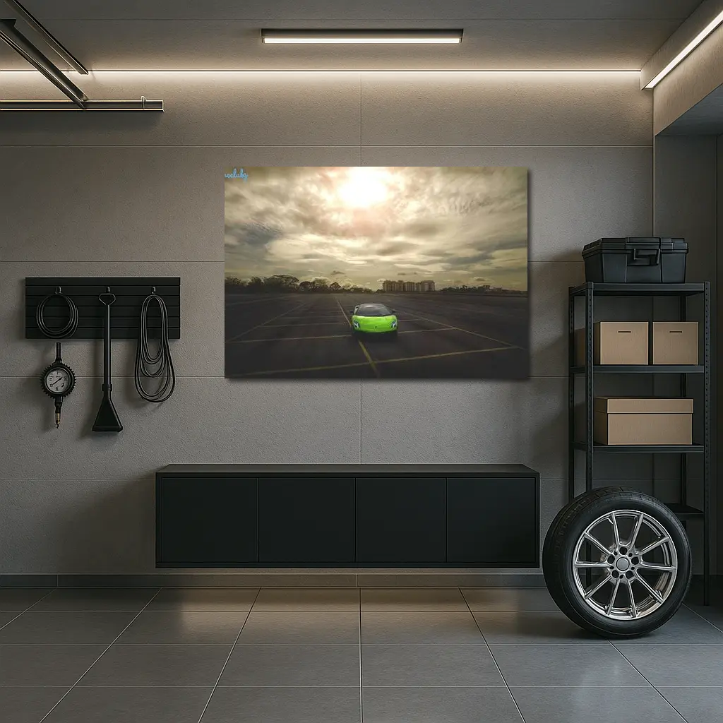 Lamborghini Gallardo Green Empty Parking Lot – Wall Art