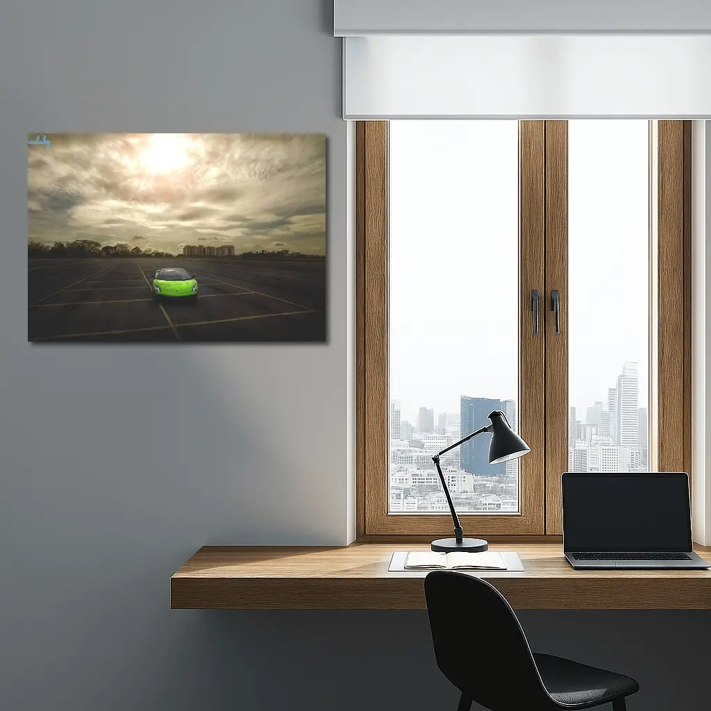 Lamborghini Gallardo Green Empty Parking Lot – Wall Art