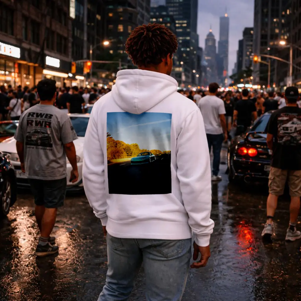 Mazda RX-7 Teal Street Highway Golden Hour – Hoodies