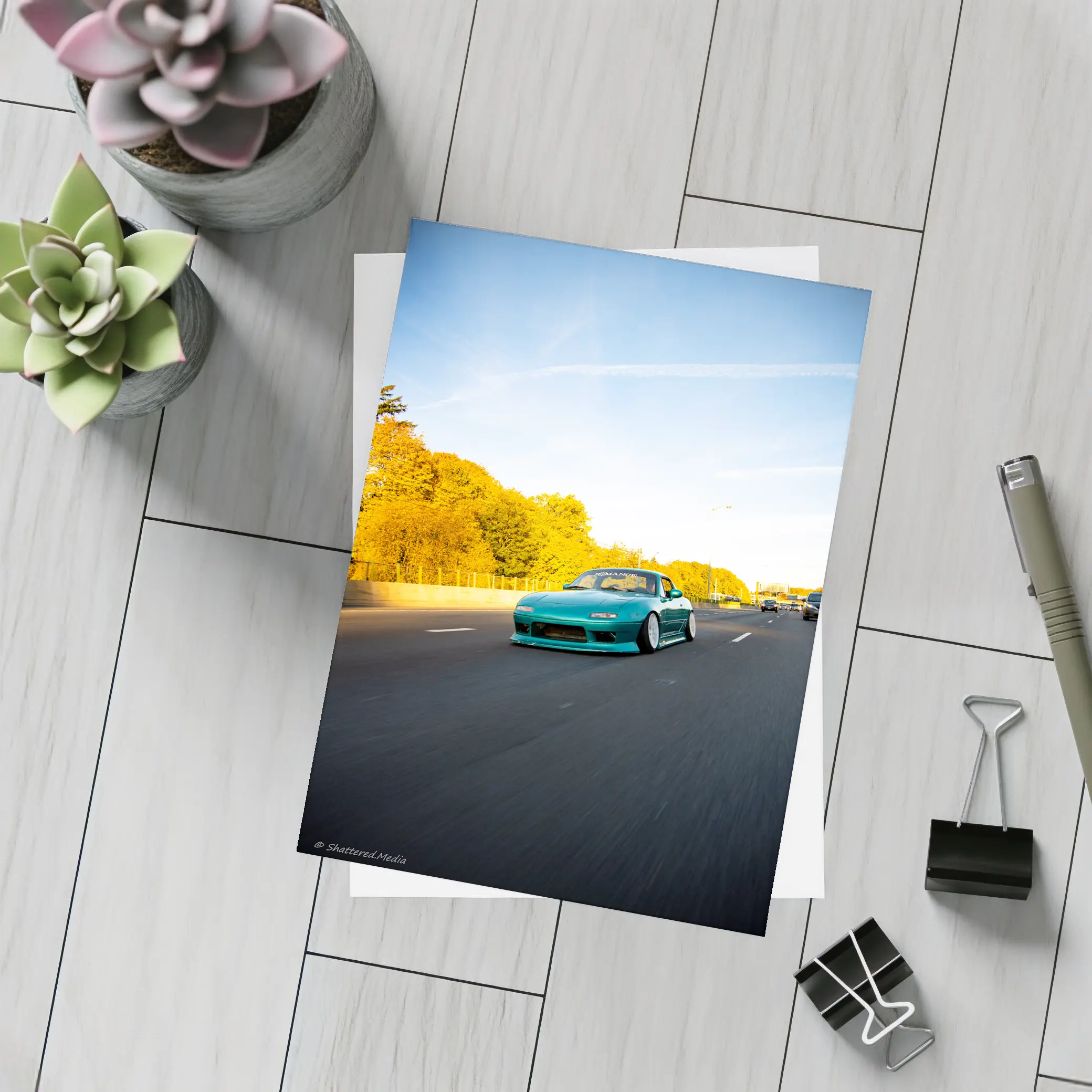 Mazda RX-7 Teal Street Highway Golden Hour – Postcards