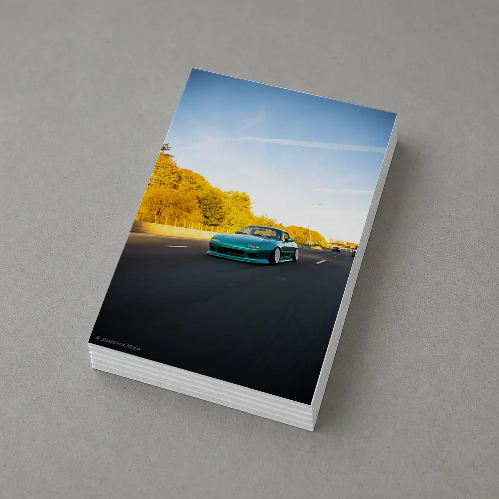 Mazda RX-7 Teal Street Highway Golden Hour – Postcards