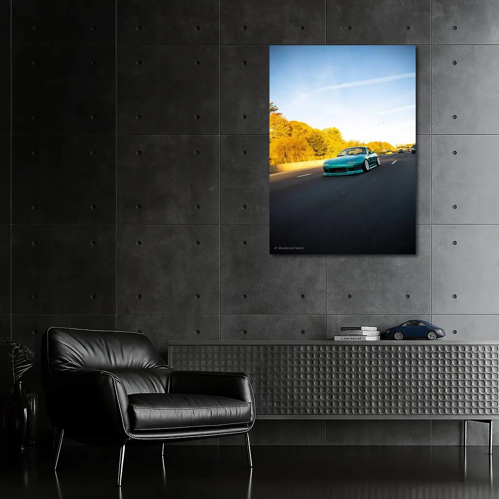 Mazda RX-7 Teal Street Highway Golden Hour – Wall Art