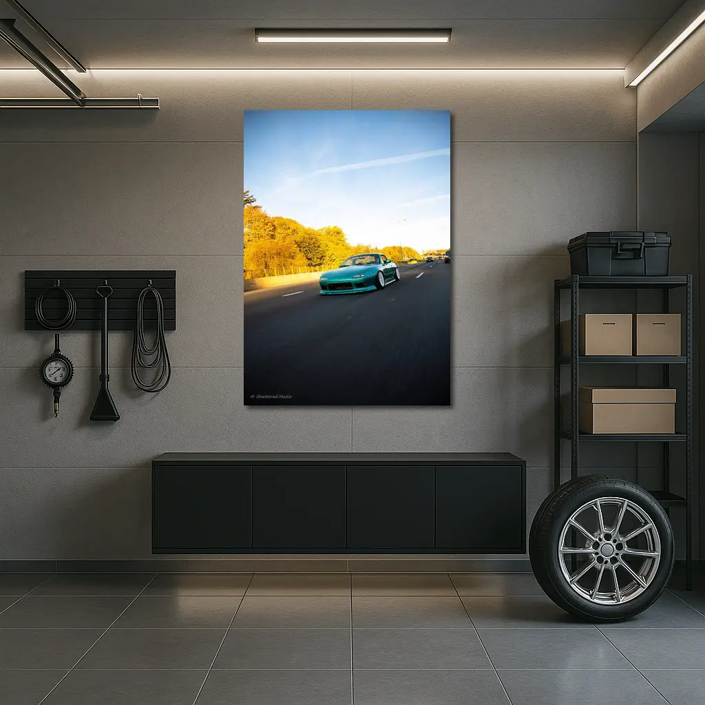 Mazda RX-7 Teal Street Highway Golden Hour – Wall Art