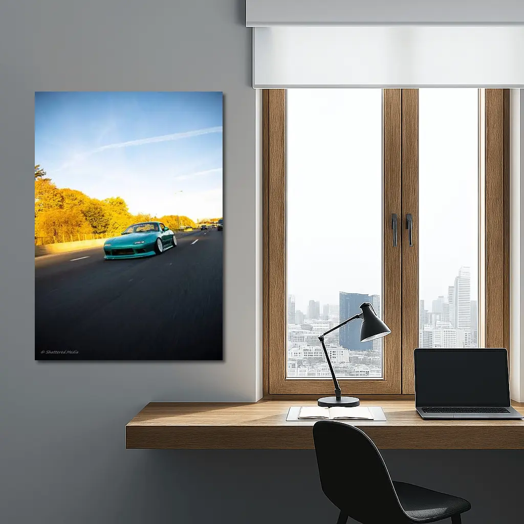Mazda RX-7 Teal Street Highway Golden Hour – Wall Art