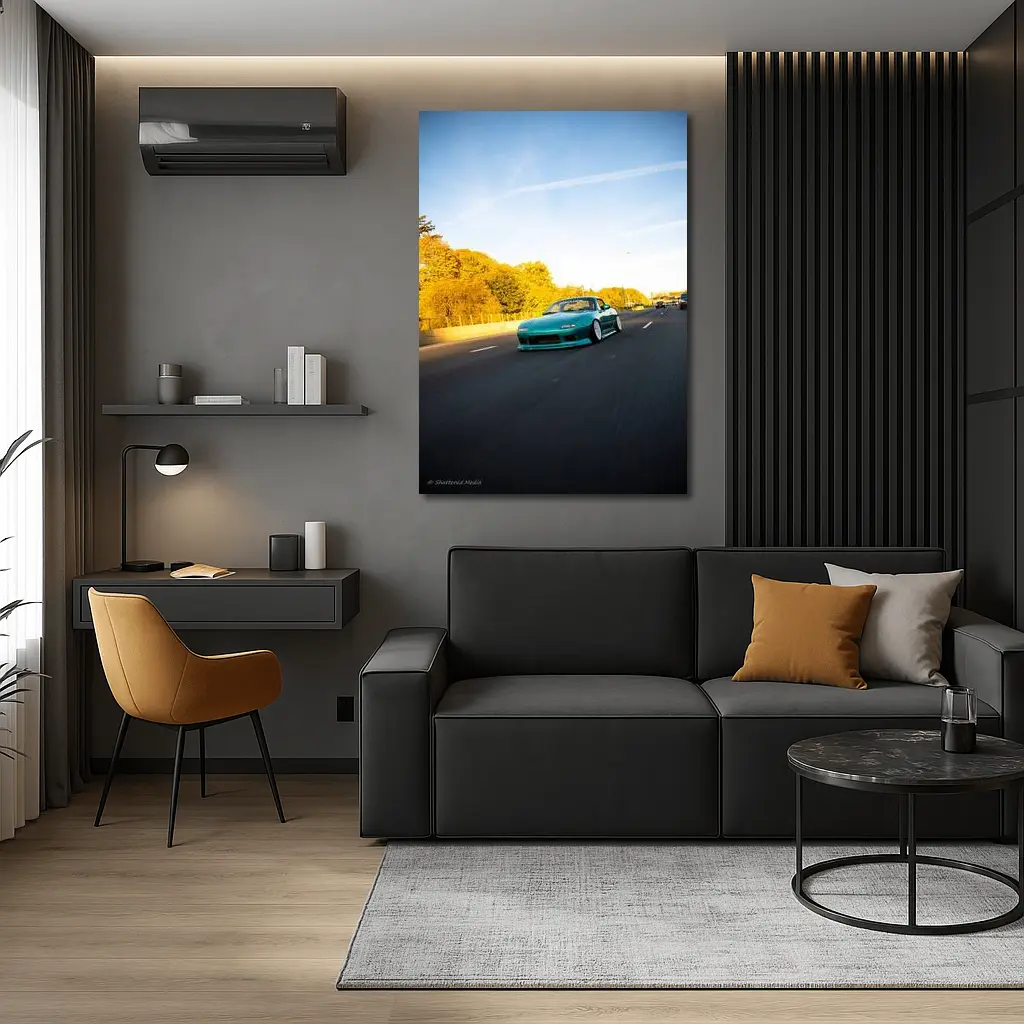 Mazda RX-7 Teal Street Highway Golden Hour – Wall Art