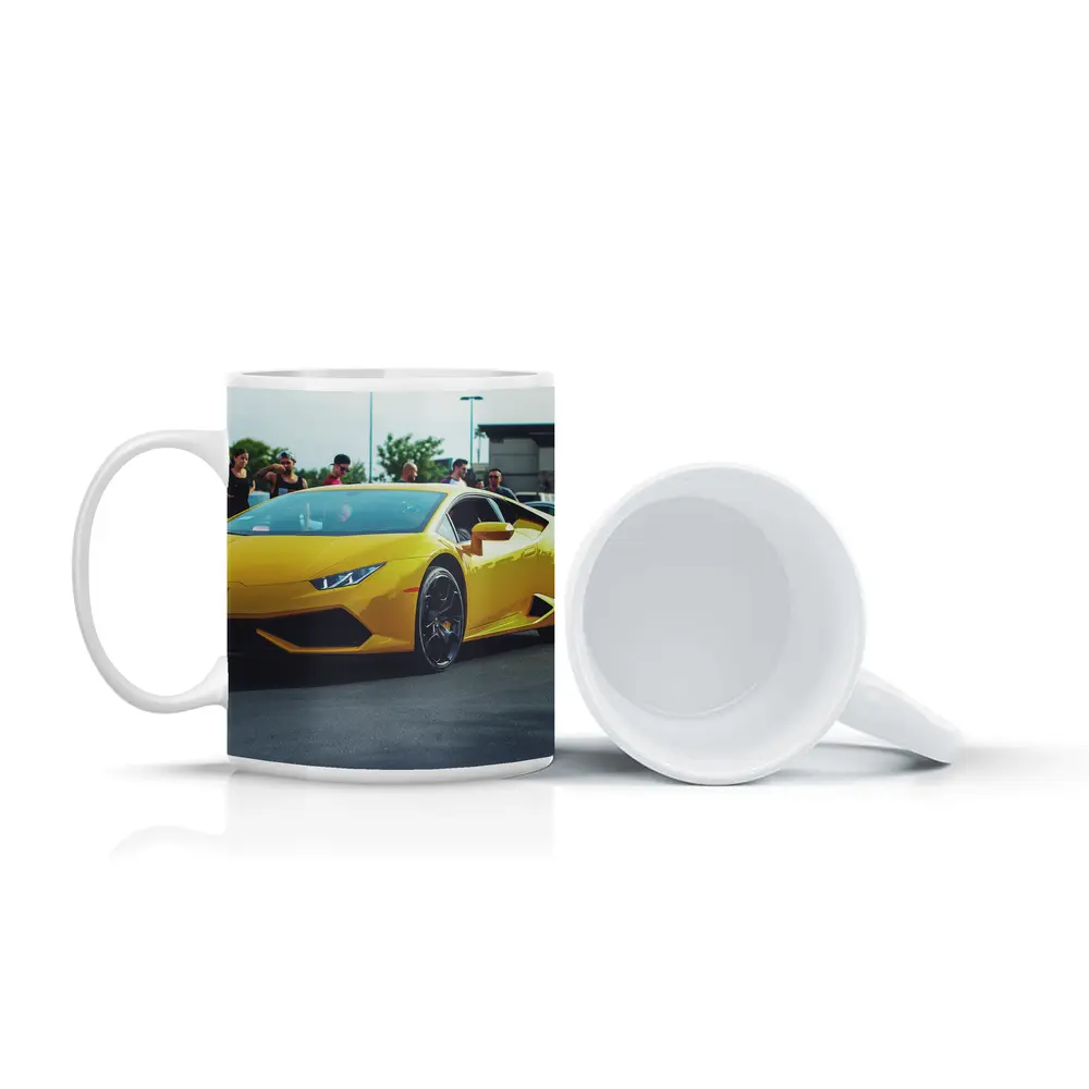 Yellow Lamborghini Huracan at Car Show – Mugs