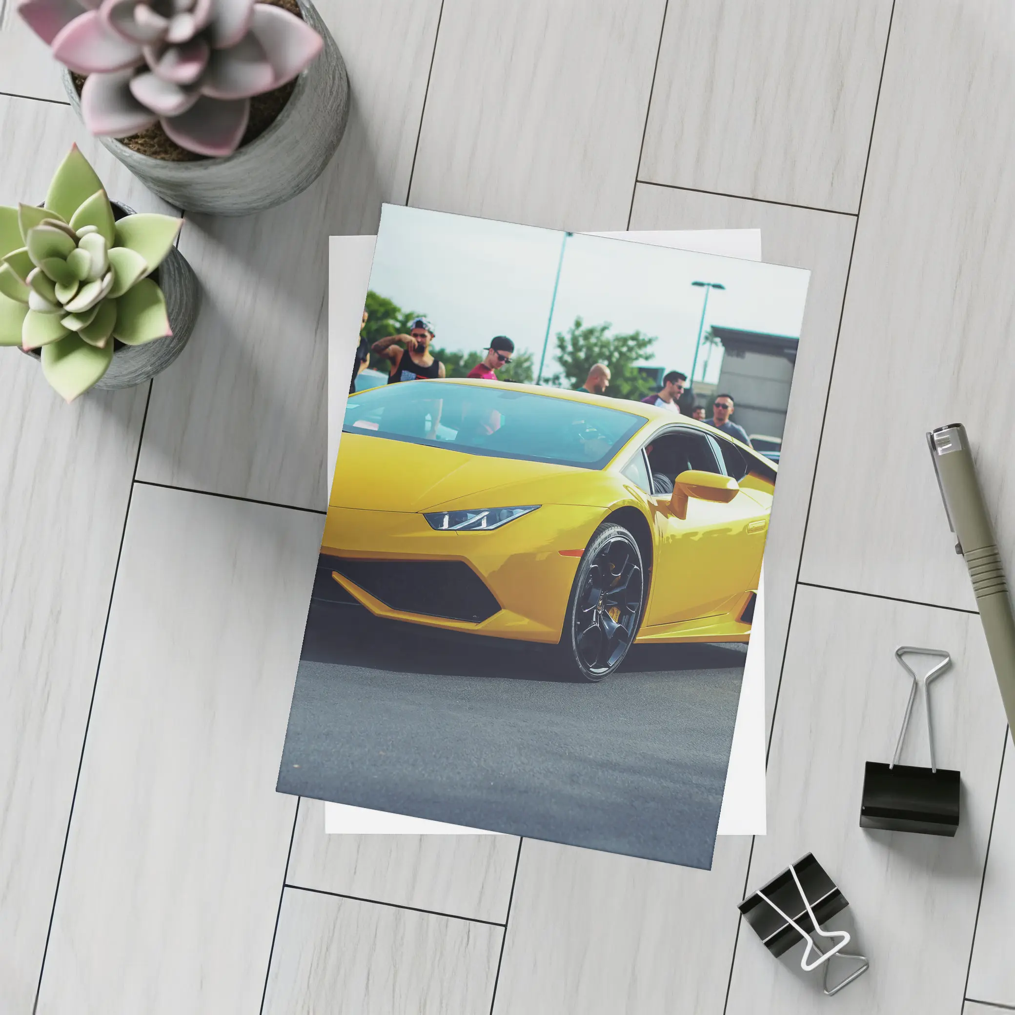 Yellow Lamborghini Huracan at Car Show – Postcards