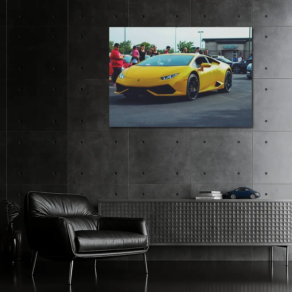 Yellow Lamborghini Huracan at Car Show – Wall Art