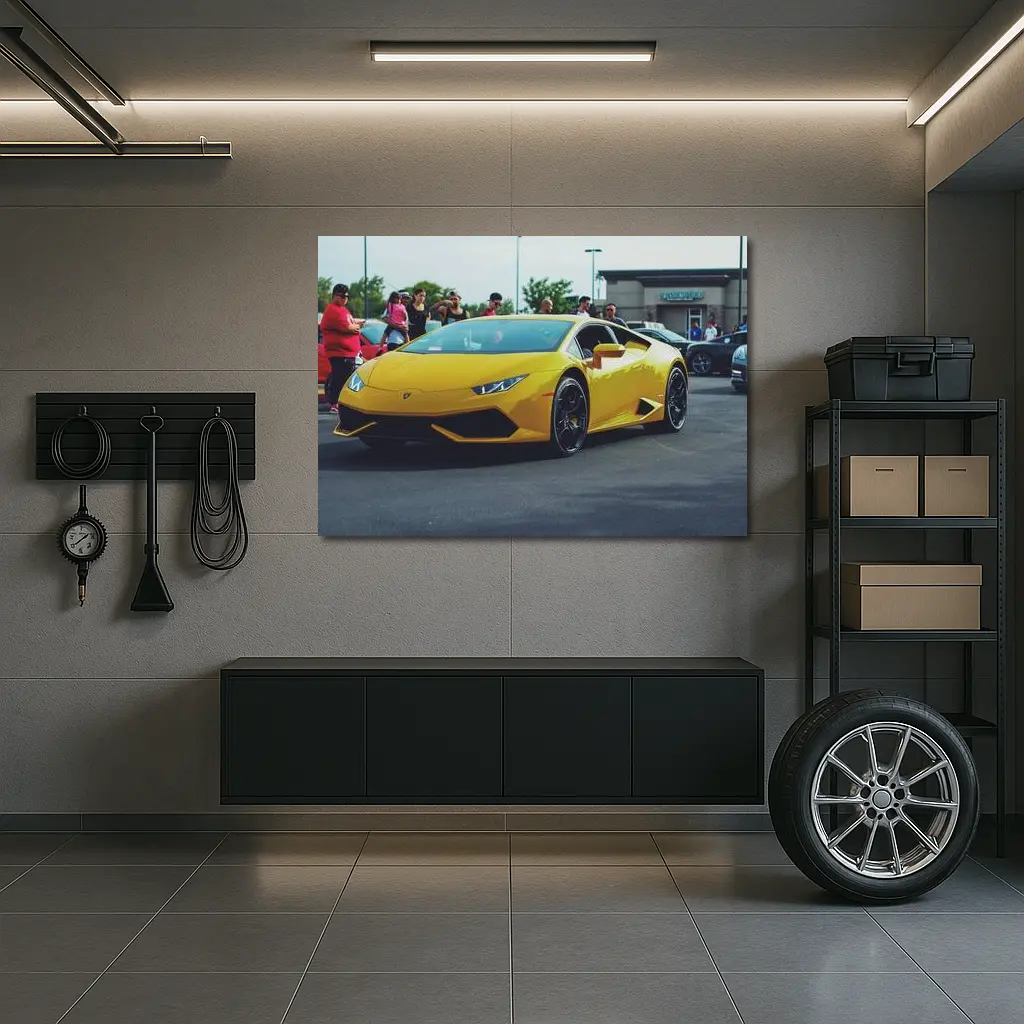 Yellow Lamborghini Huracan at Car Show – Wall Art