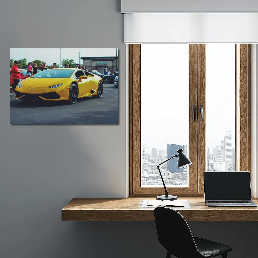 Yellow Lamborghini Huracan at Car Show – Wall Art