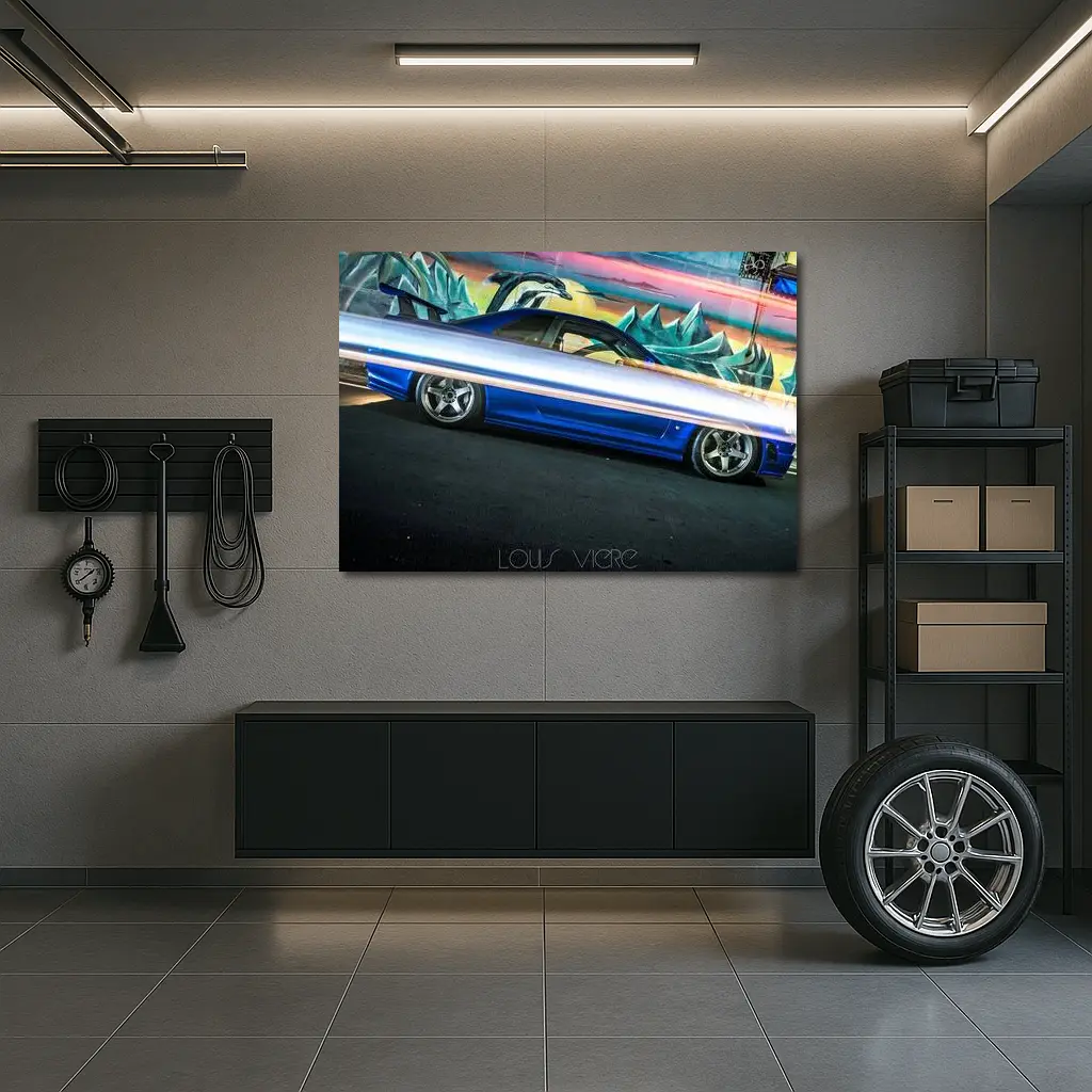 Blue Chevrolet Impala Stance Graffiti Wall – Wall Art