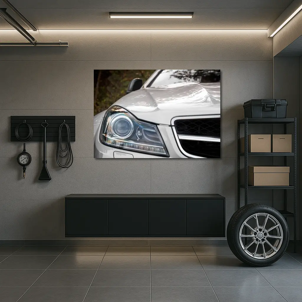 Mercedes C Class Headlight Close Up Shot – Wall Art