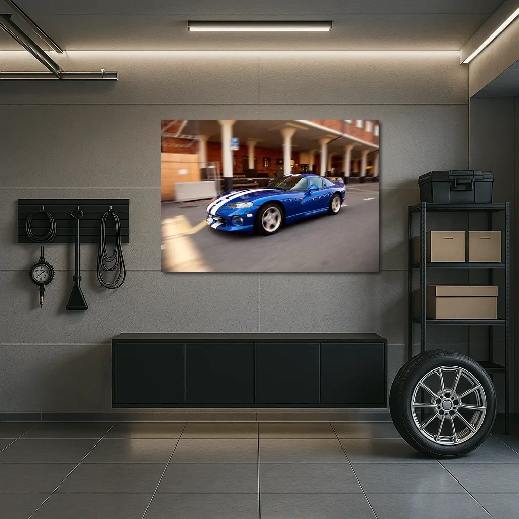 Dodge Viper Blue Racing Stripes Urban Street – Wall Art
