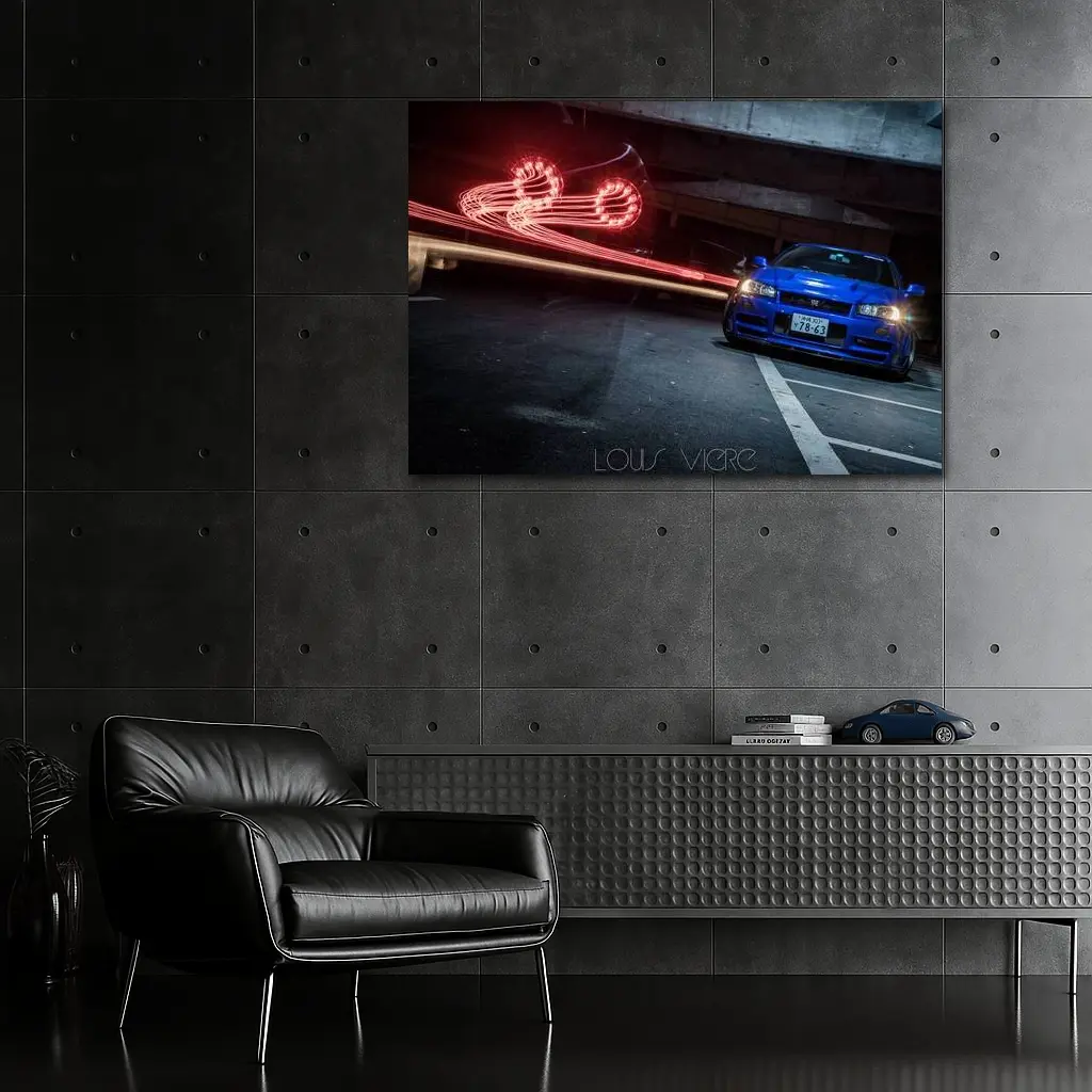 Nissan Skyline GT-R Blue Urban Night Shot – Wall Art