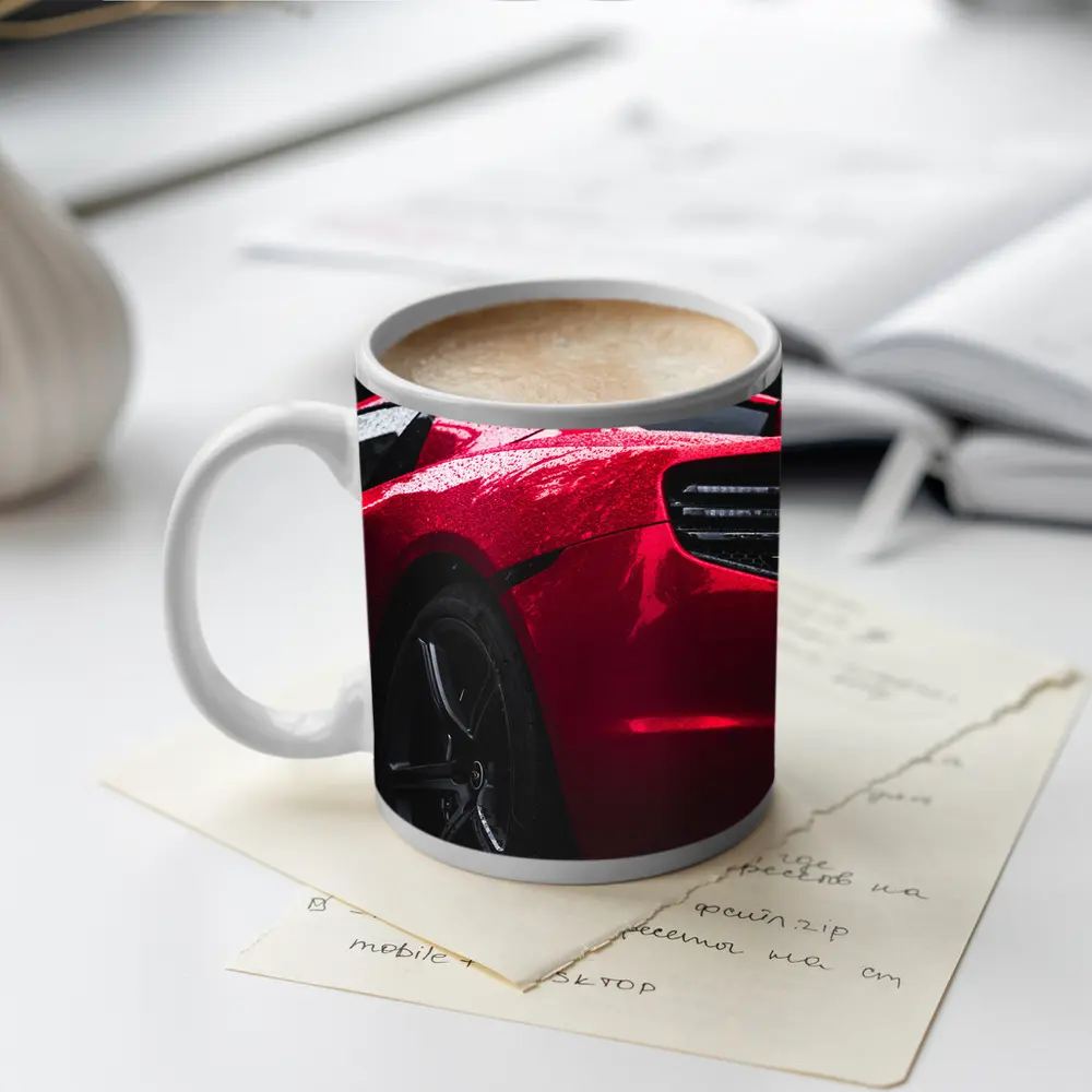 Red McLaren 650S Wet Dark Background – Mugs