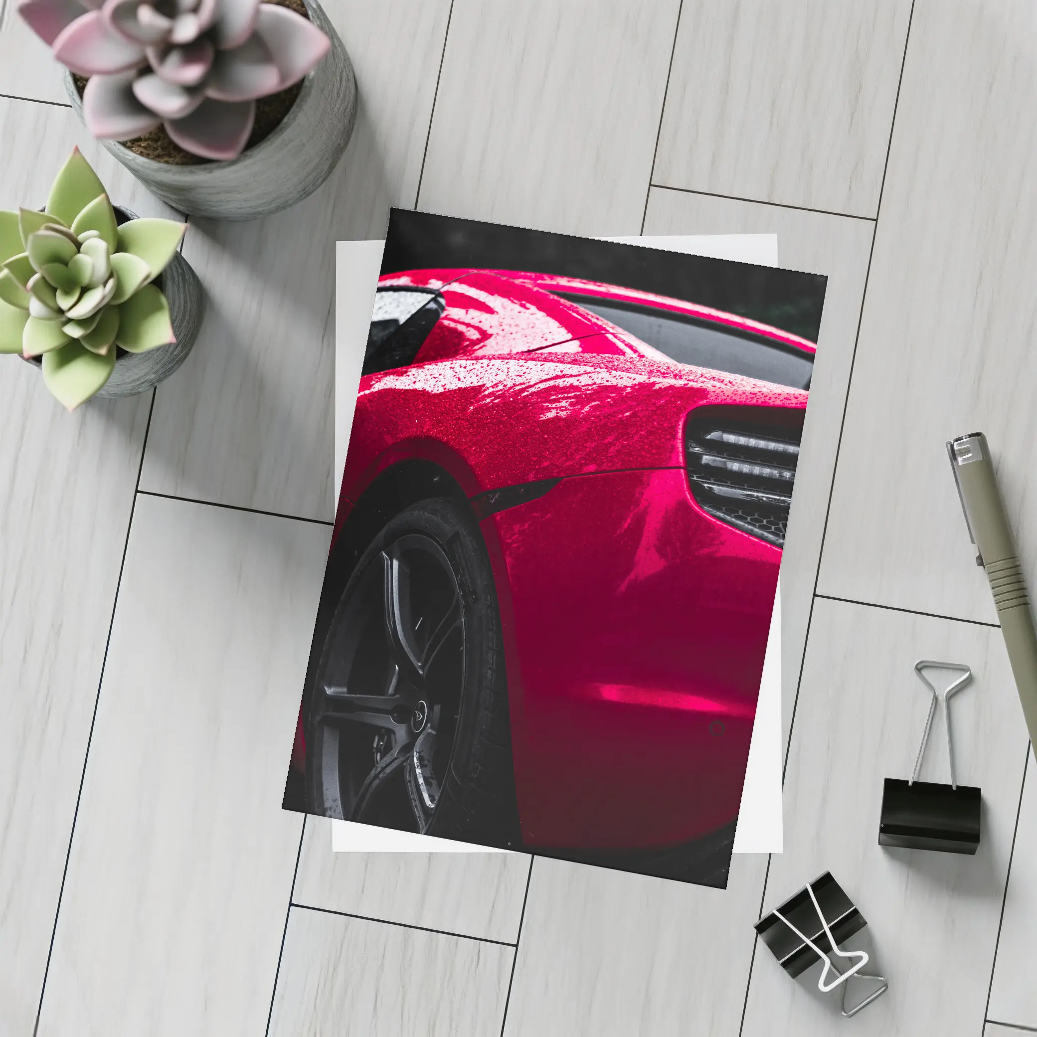 Red McLaren 650S Wet Dark Background – Postcards