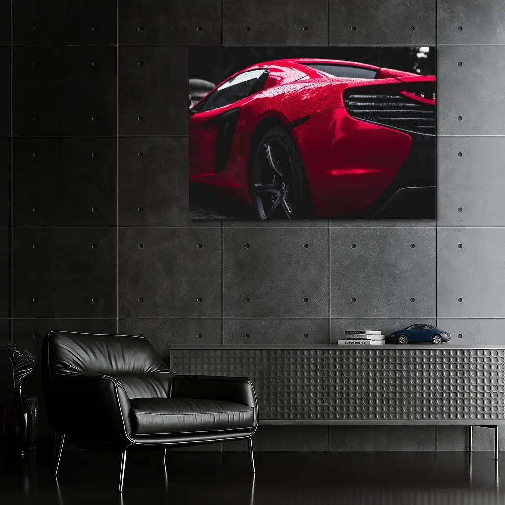 Red McLaren 650S Wet Dark Background – Wall Art