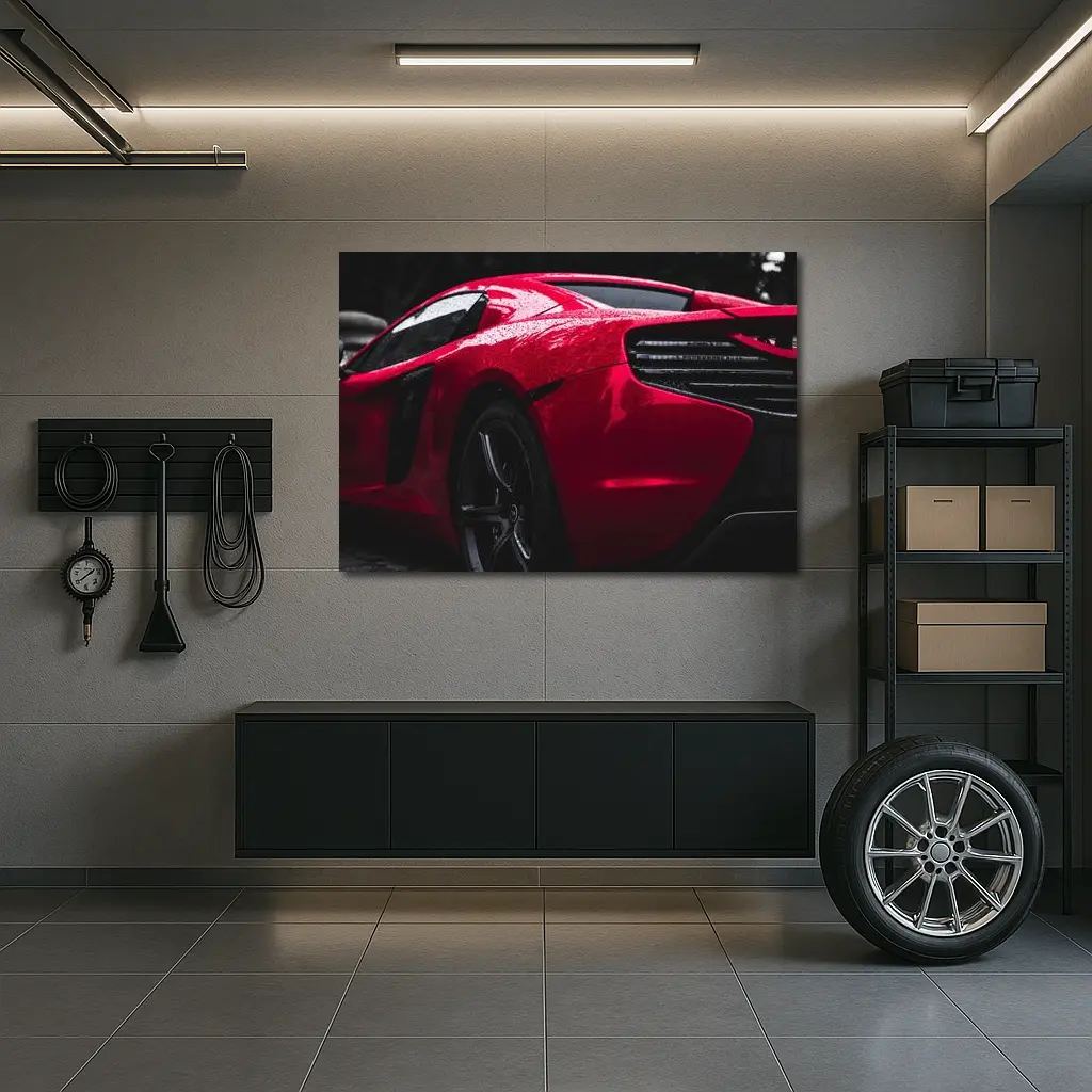 Red McLaren 650S Wet Dark Background – Wall Art
