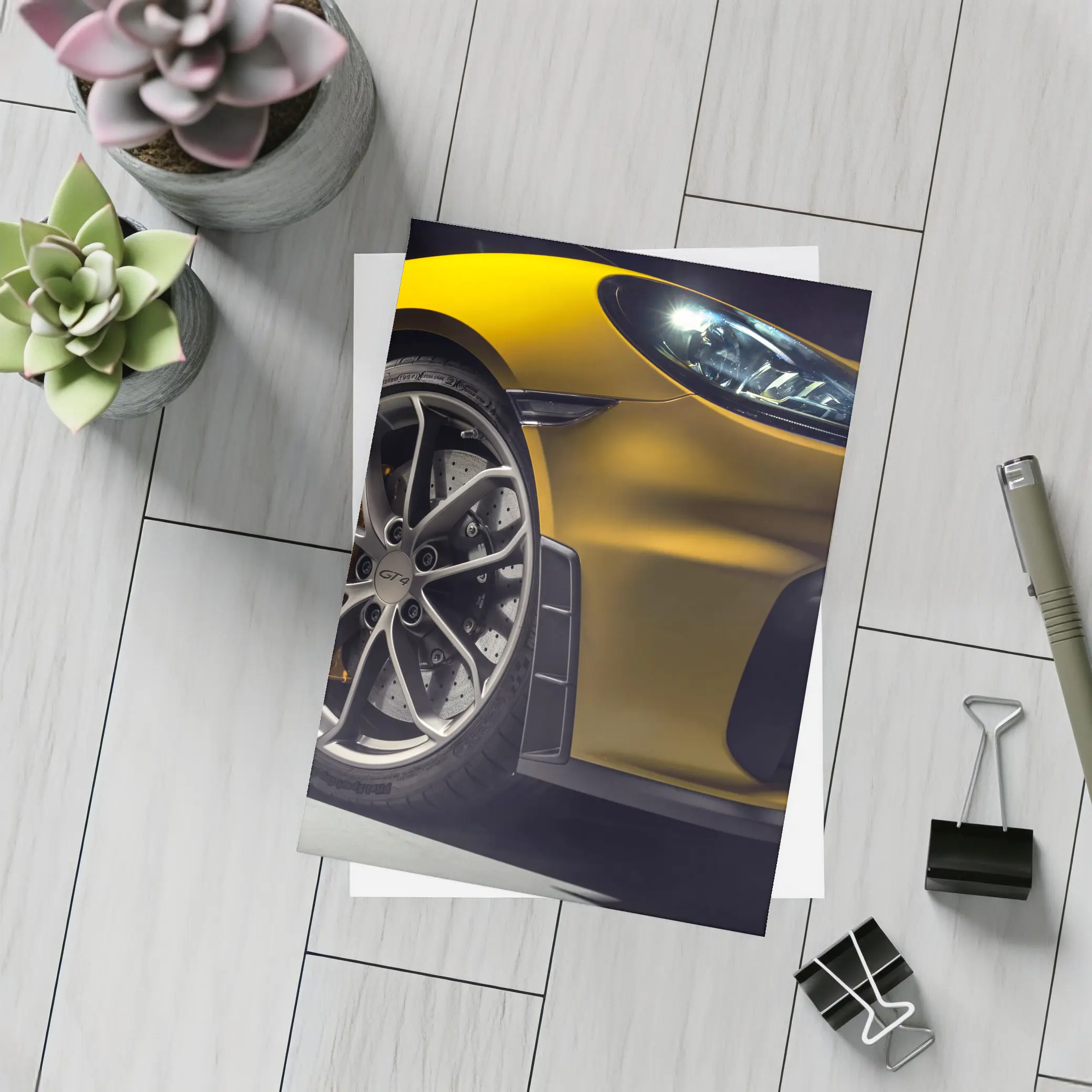 Porsche Cayman GT4 Yellow Studio Shot – Postcards