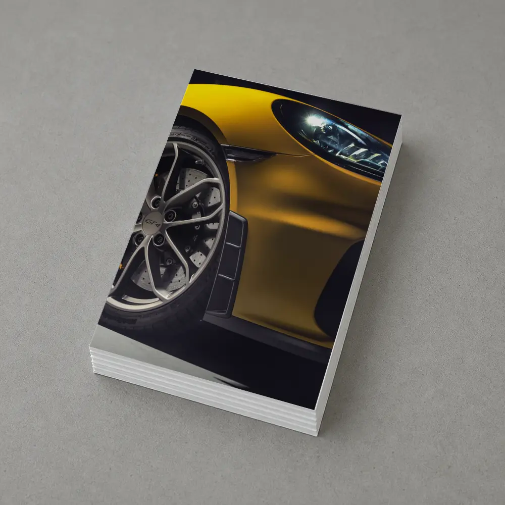 Porsche Cayman GT4 Yellow Studio Shot – Postcards