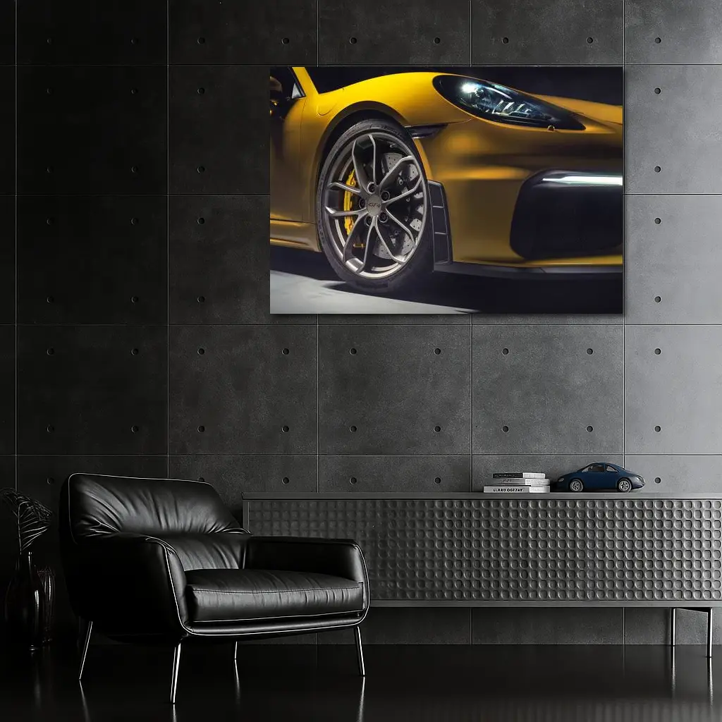 Porsche Cayman GT4 Yellow Studio Shot – Wall Art