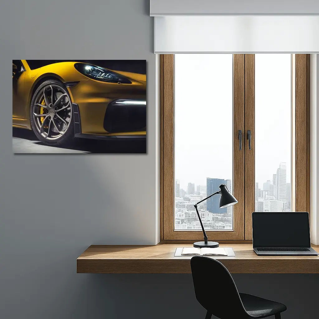 Porsche Cayman GT4 Yellow Studio Shot – Wall Art