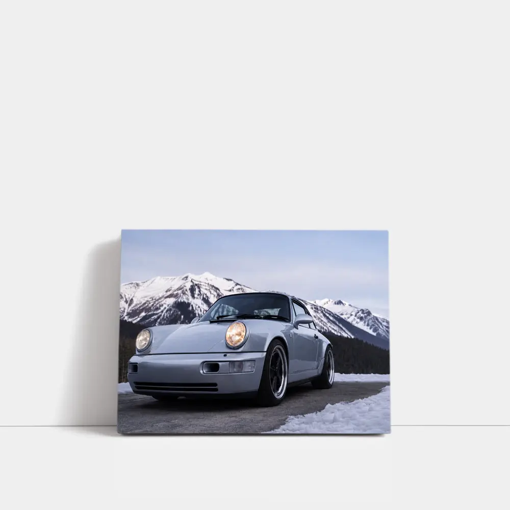 Porsche 911 Classic Silver Winter Mountain Scene – Wall Art