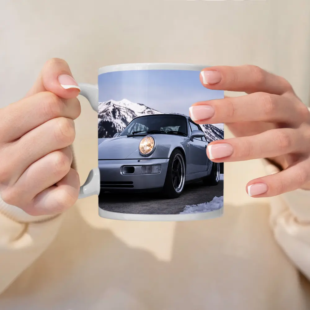 Porsche 911 Classic Silver Winter Mountain Scene – Mugs