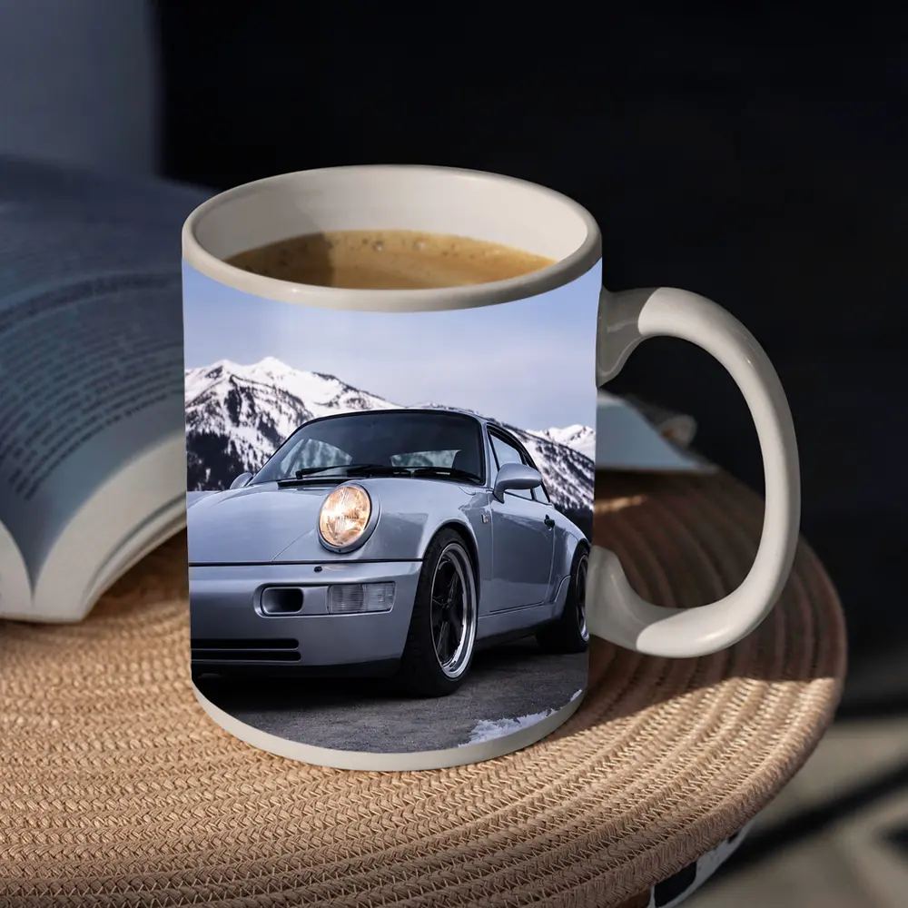 Porsche 911 Classic Silver Winter Mountain Scene – Mugs