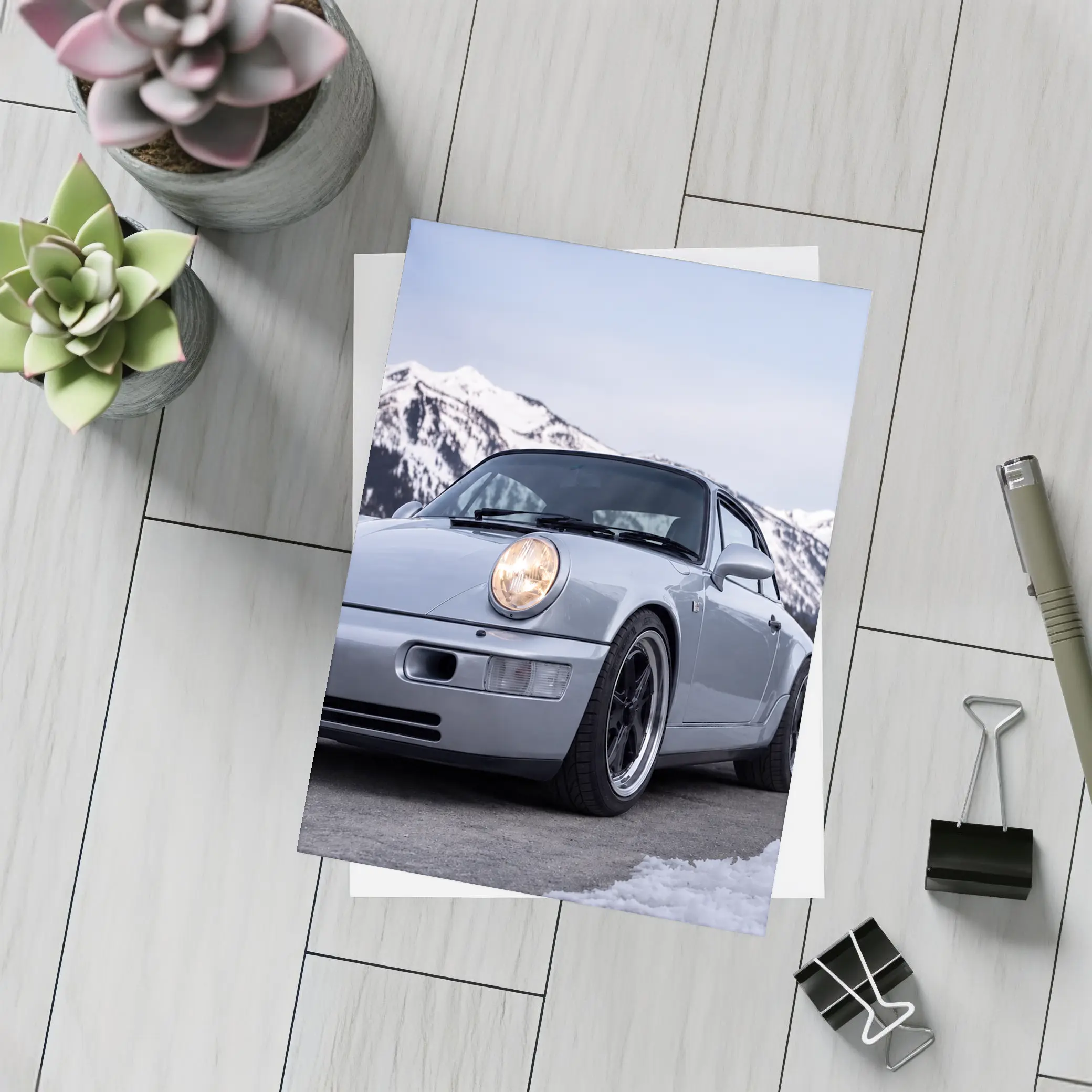 Porsche 911 Classic Silver Winter Mountain Scene – Postcards
