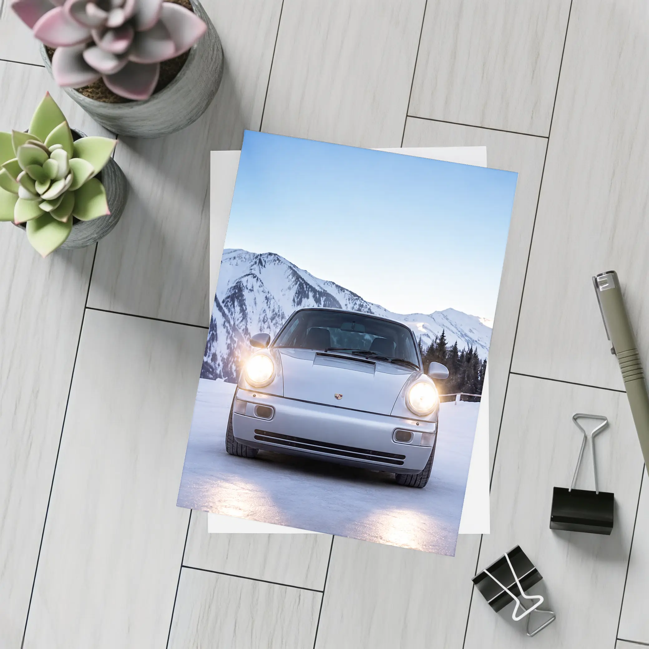 Porsche 911 Carrera RS Snowy Mountain Setting – Postcards