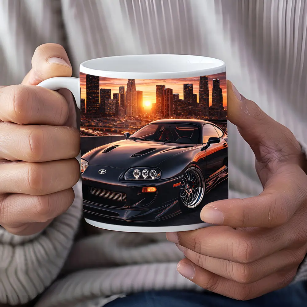 Toyota Supra Black Sports Car City Sunset – Mugs