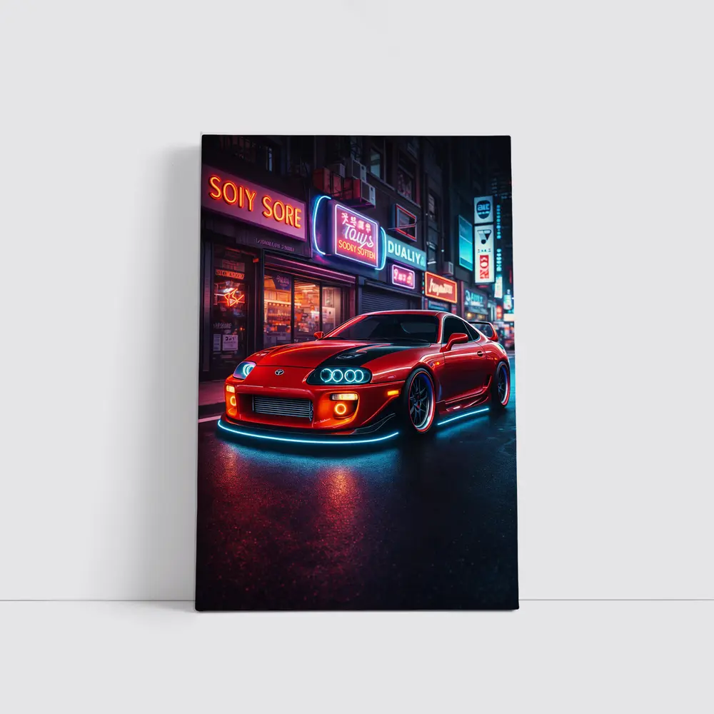 Toyota Supra Red Neon City Night Street – Wall Art