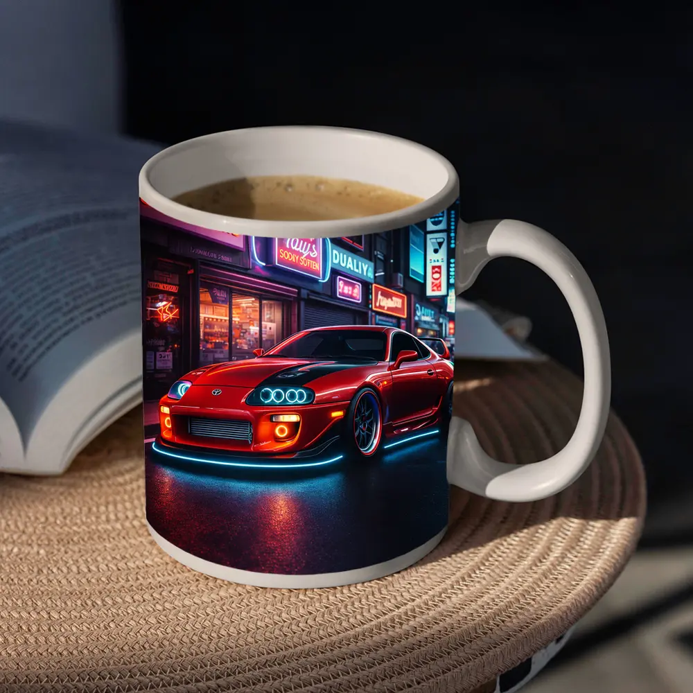 Toyota Supra Red Neon City Night Street – Mugs
