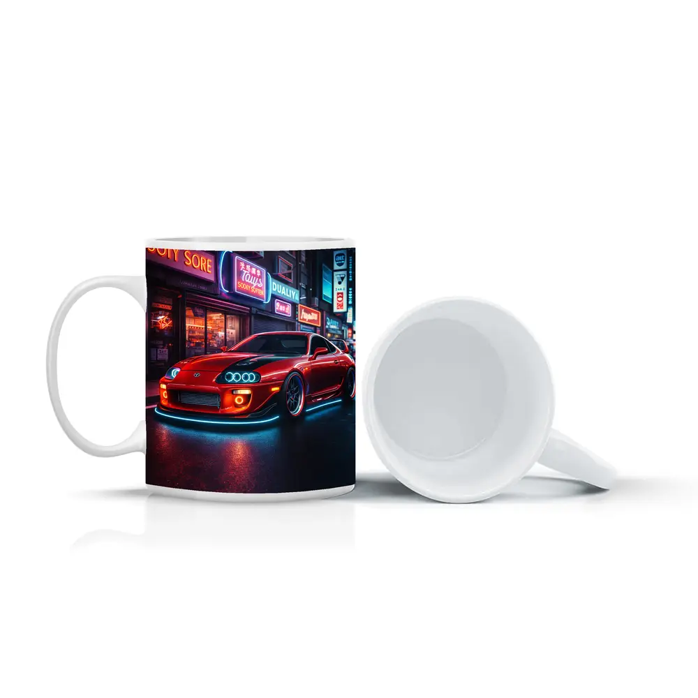Toyota Supra Red Neon City Night Street – Mugs