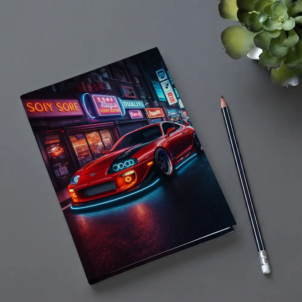Toyota Supra Red Neon City Night Street – Notebooks