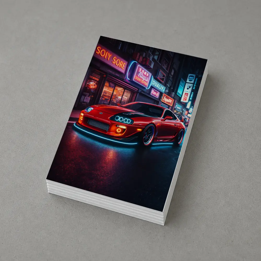 Toyota Supra Red Neon City Night Street – Postcards
