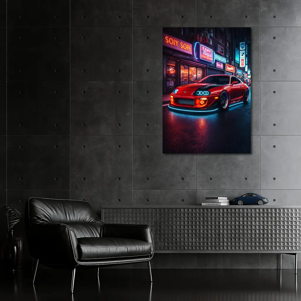 Toyota Supra Red Neon City Night Street – Wall Art