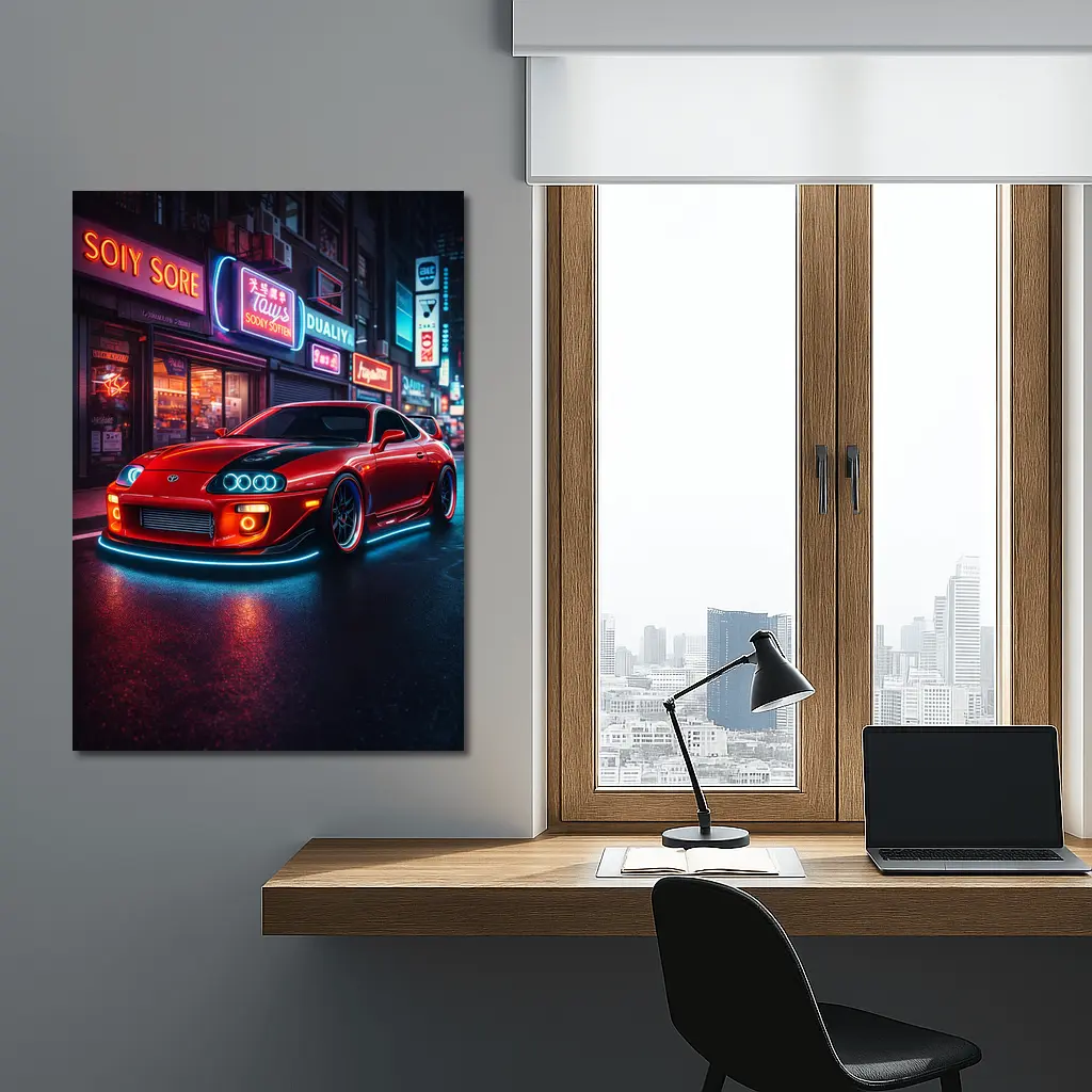 Toyota Supra Red Neon City Night Street – Wall Art