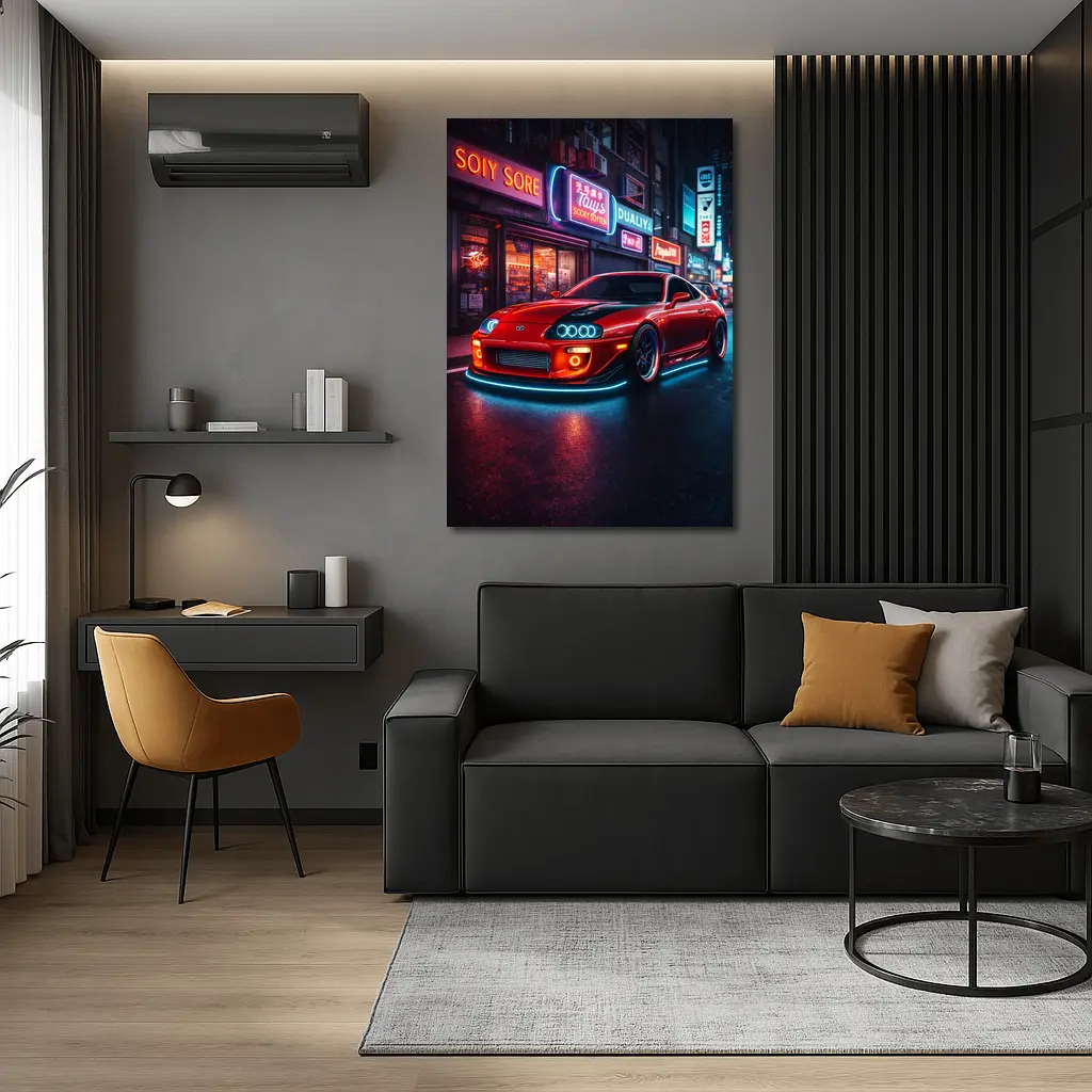 Toyota Supra Red Neon City Night Street – Wall Art