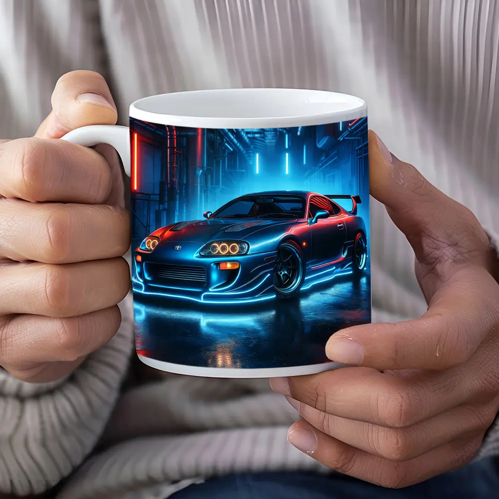 Toyota Supra Neon Glow Industrial Garage – Mugs
