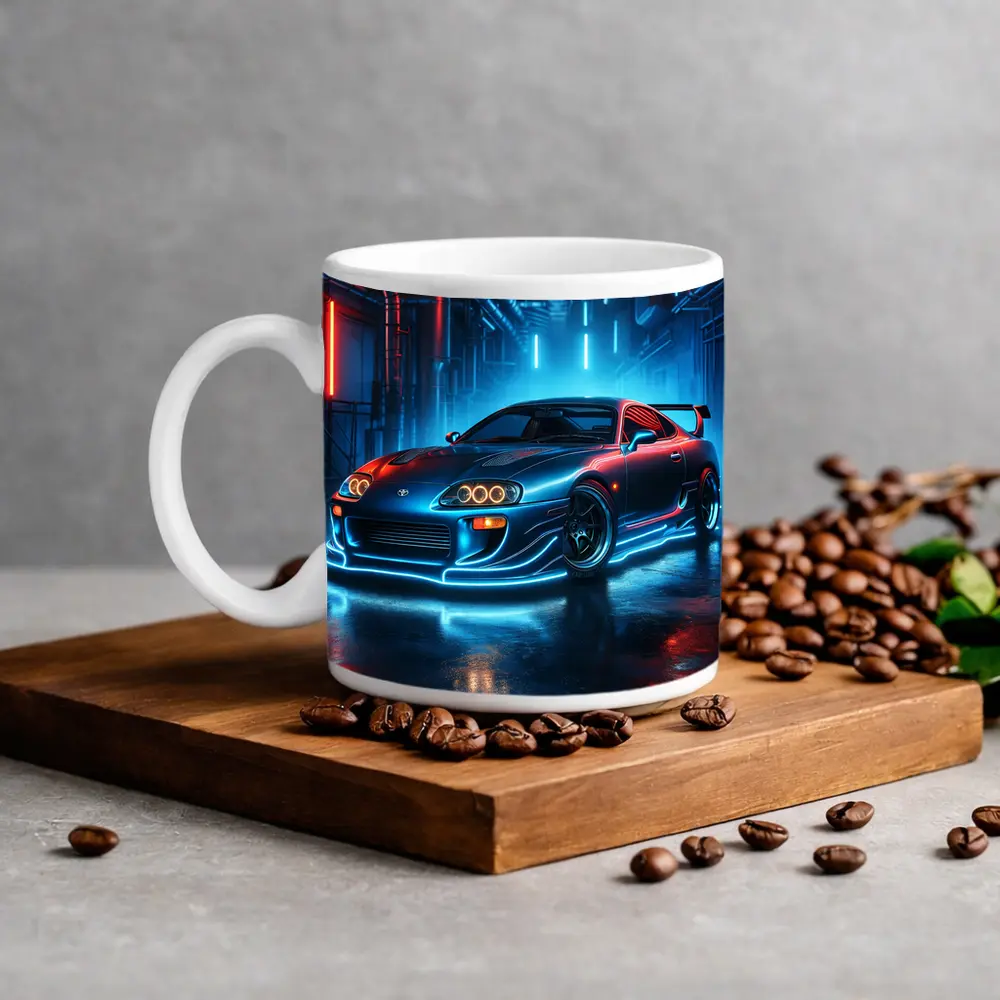 Toyota Supra Neon Glow Industrial Garage – Mugs