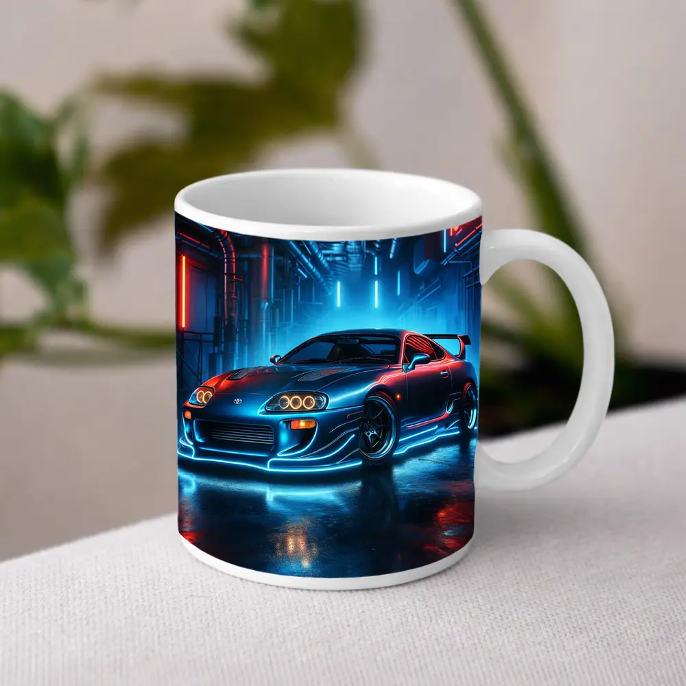 Toyota Supra Neon Glow Industrial Garage – Mugs